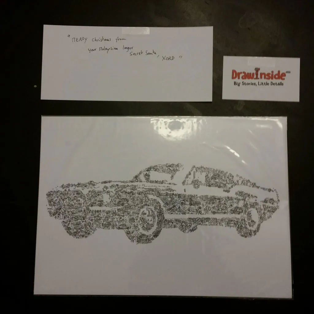 DrawInside Ford Mustang Fastback affiche A4 21x30 cm dessin