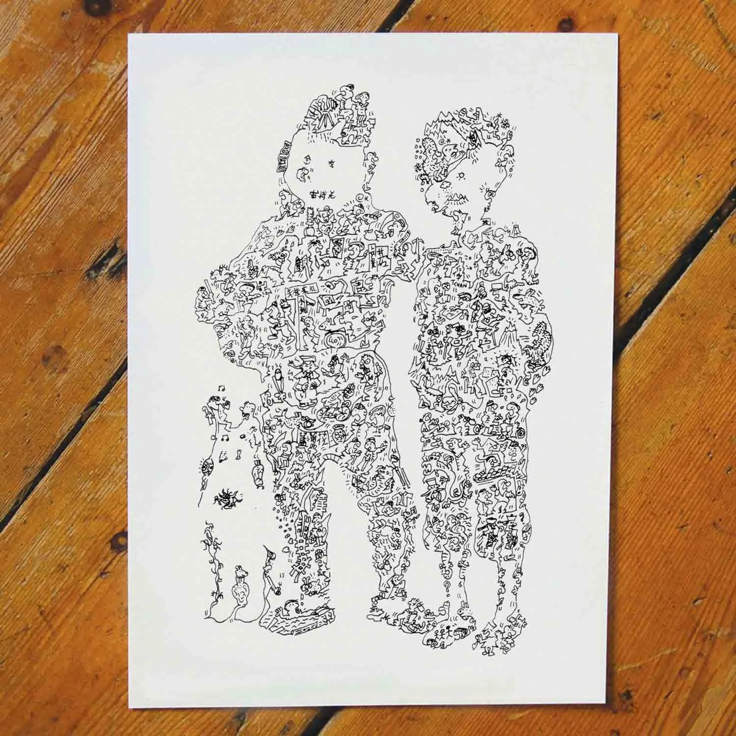 DrawInside Tintin et Tchang affiche A4 21x30 cm encre
