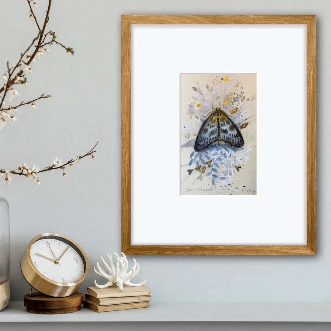 Helena Perry Small Magpie miniature aquarelle 8,5x13,5cm non encadrée