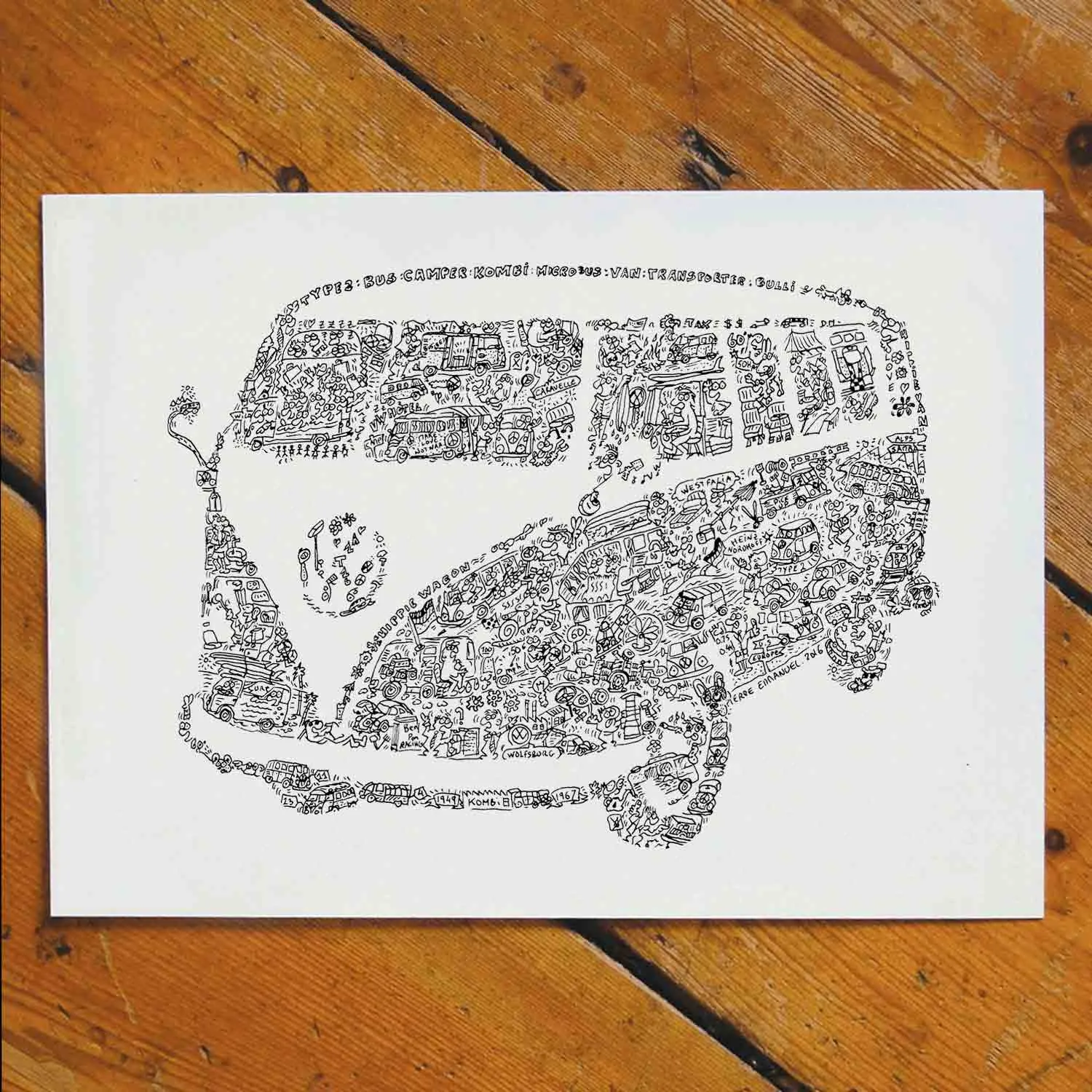 DrawInside VW Combi Type 2 affiche A4 21x30 cm van