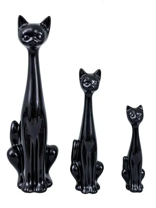 Lacorne Décoration 198 noir chats céramique lot 3 statues 25-53cm