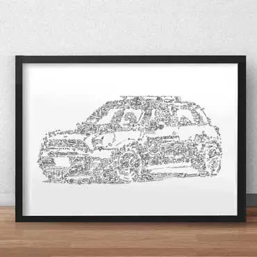 DrawInside Mini Countryman affiche A4 voiture