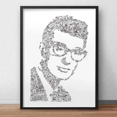 DrawInside Buddy Holly affiche rock A3 30x42 cm lunettes
