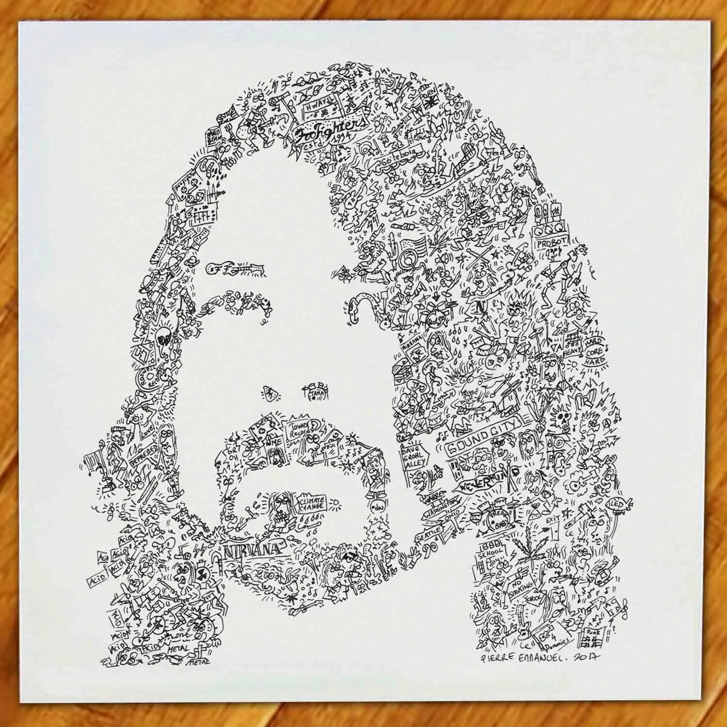 DrawInside Dave Grohl poster rock 30x30 cm papier mat signé