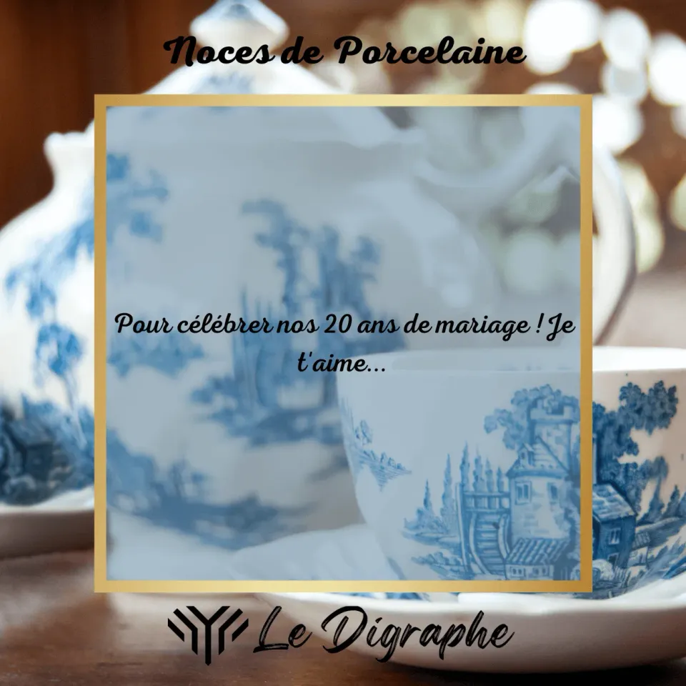 Le Digraphe noces de porcelaine 20 ans prénoms + carte