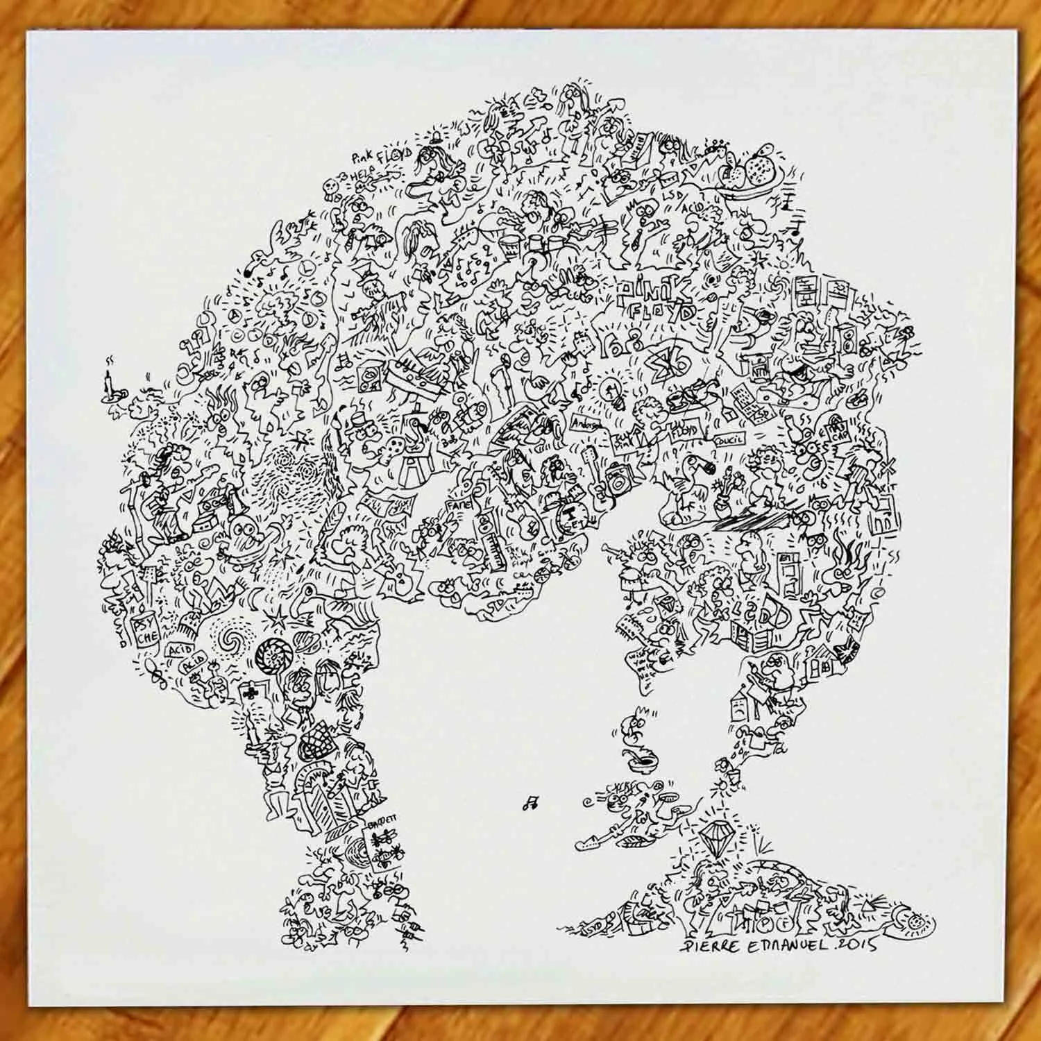 DrawInside Syd Barrett affiche 20x20 cm Pink Floyd