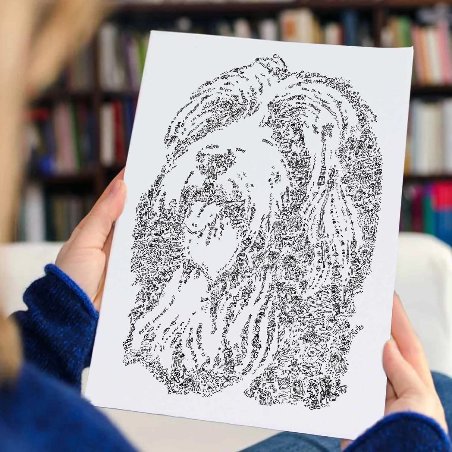 DrawInside Bearded Collie affiche A4 21x30 cm race Écosse