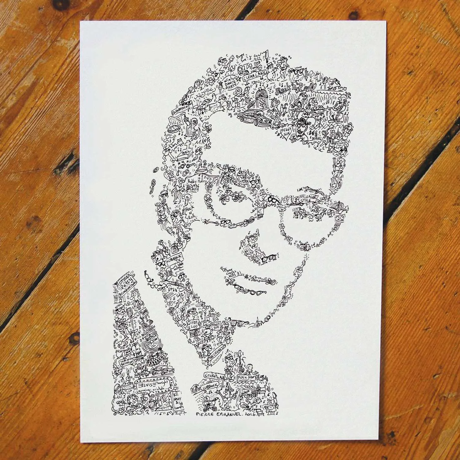 DrawInside Buddy Holly affiche rock A3 30x42 cm lunettes