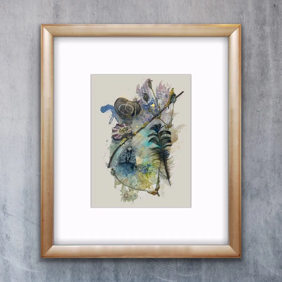 Helena Perry Grey Dagger Spell peinture originale non encadrée force