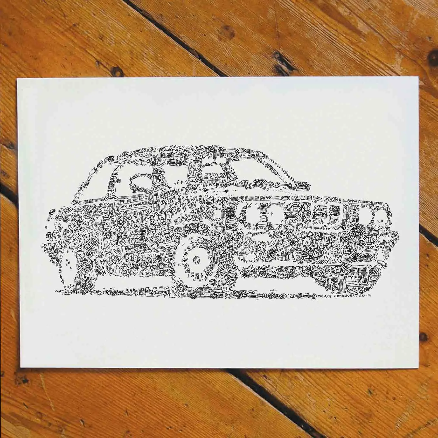 DrawInside BMW E30 affiche poster voiture signé