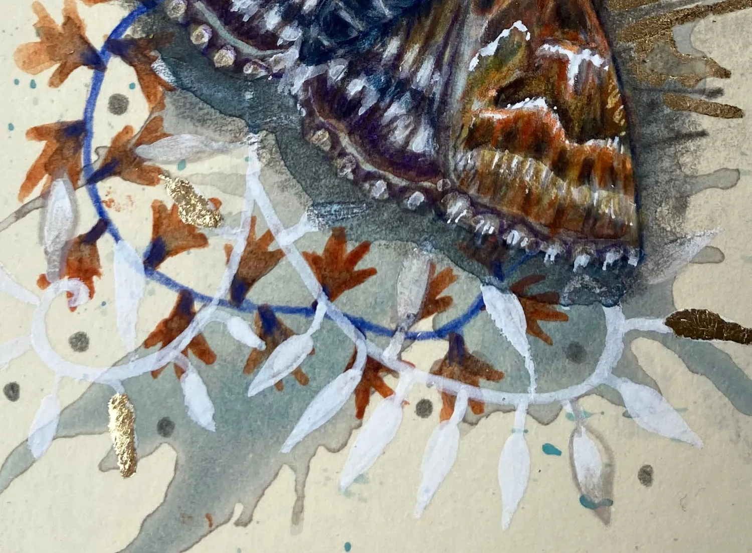 Helena Perry Mother Shipton miniature aquarelle 8,5x13,5 cm dorée