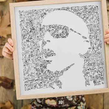 DrawInside Joe Satriani Satch affiche 20x20 cm guitare
