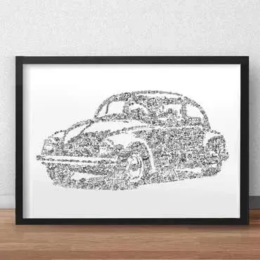 DrawInside VW Beetle affiche A3 30x42 cm vintage