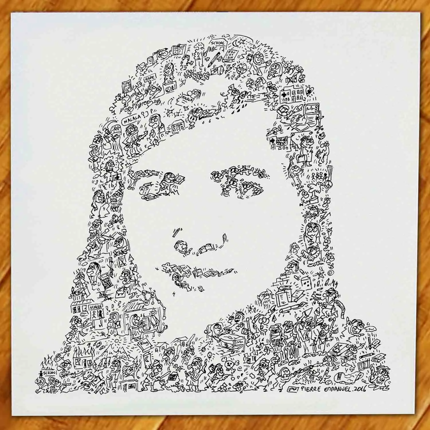 DrawInside Malala Yousafzai affiche 20x20 cm portrait Nobel