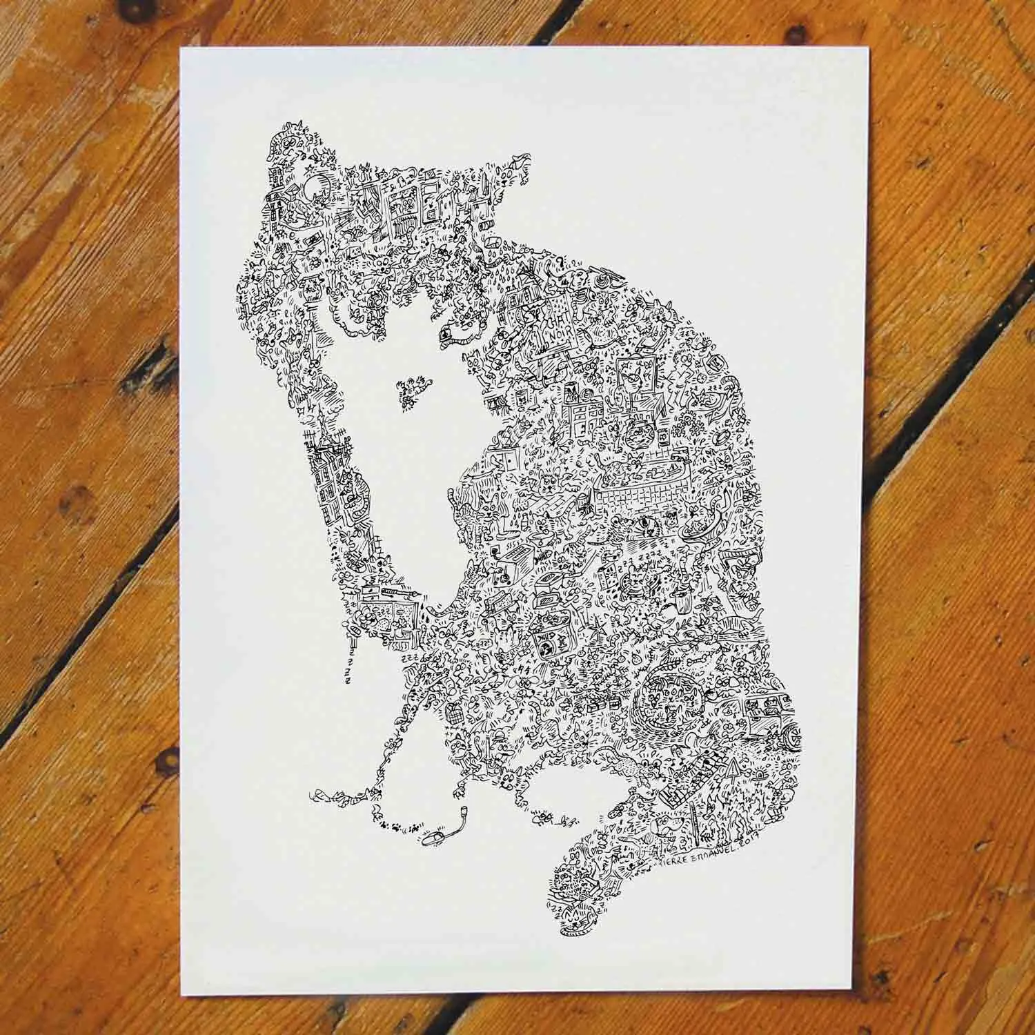 DrawInside Chat européen affiche A4 21x30 cm signée main