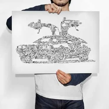 DrawInside DeLorean DMC-12 affiche A4 à encadrer