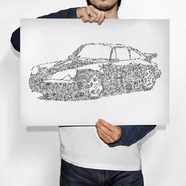 DrawInside Porsche 964 911 affiche A4 voiture