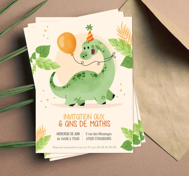 Papeterie Créative Dinosaure carte invitation anniversaire personnalisée