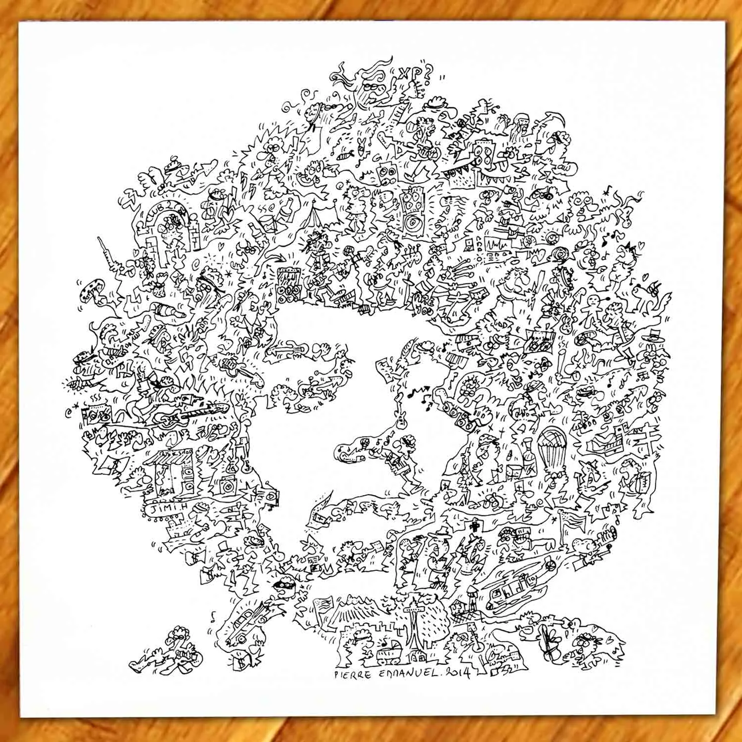 DrawInside Jimi Hendrix portrait affiche 30x30 rock