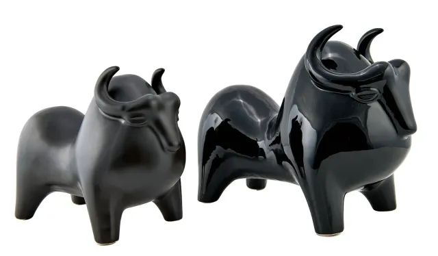 Lacorne Décoration 20064/65 Taureaux statues céramique 30 et 40 cm