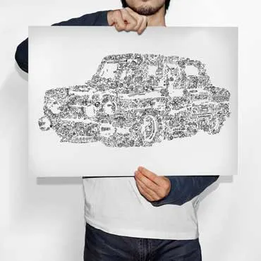 DrawInside Renault R8 Gordini affiche A3 bleue