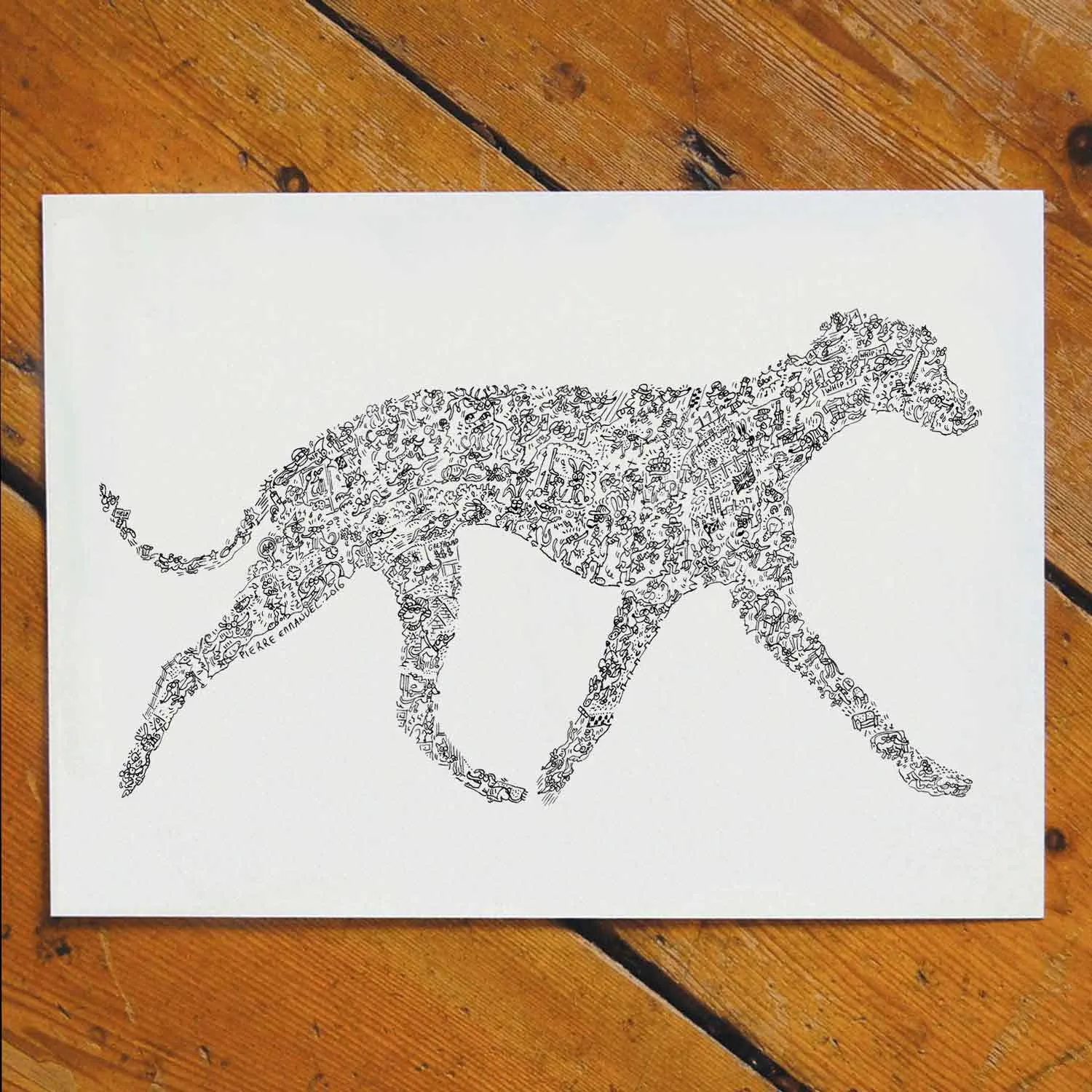 DrawInside Whippet affiche A4 chien course