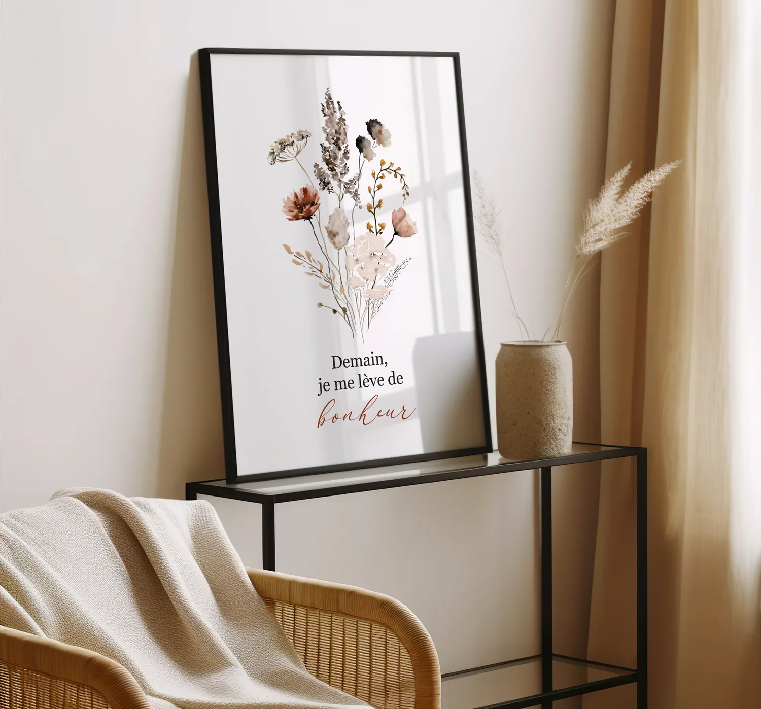 Papeterie Créative affiche Demain bonheur fleurs aquarelle