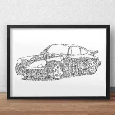 DrawInside Porsche 964 911 affiche A4 voiture