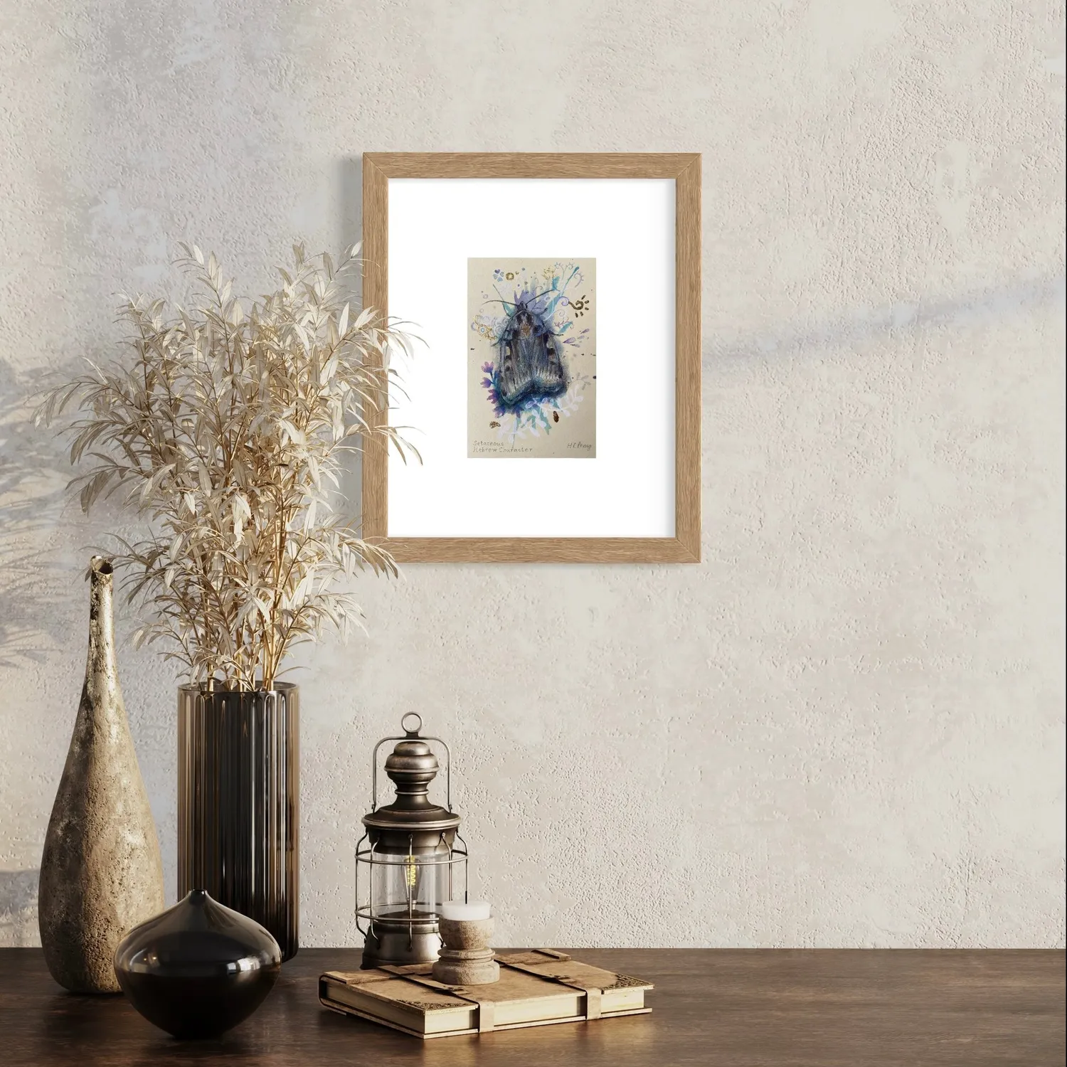 Helena Perry Setaceous Hebrew Moth miniature 8,5x13,5 non encadrée