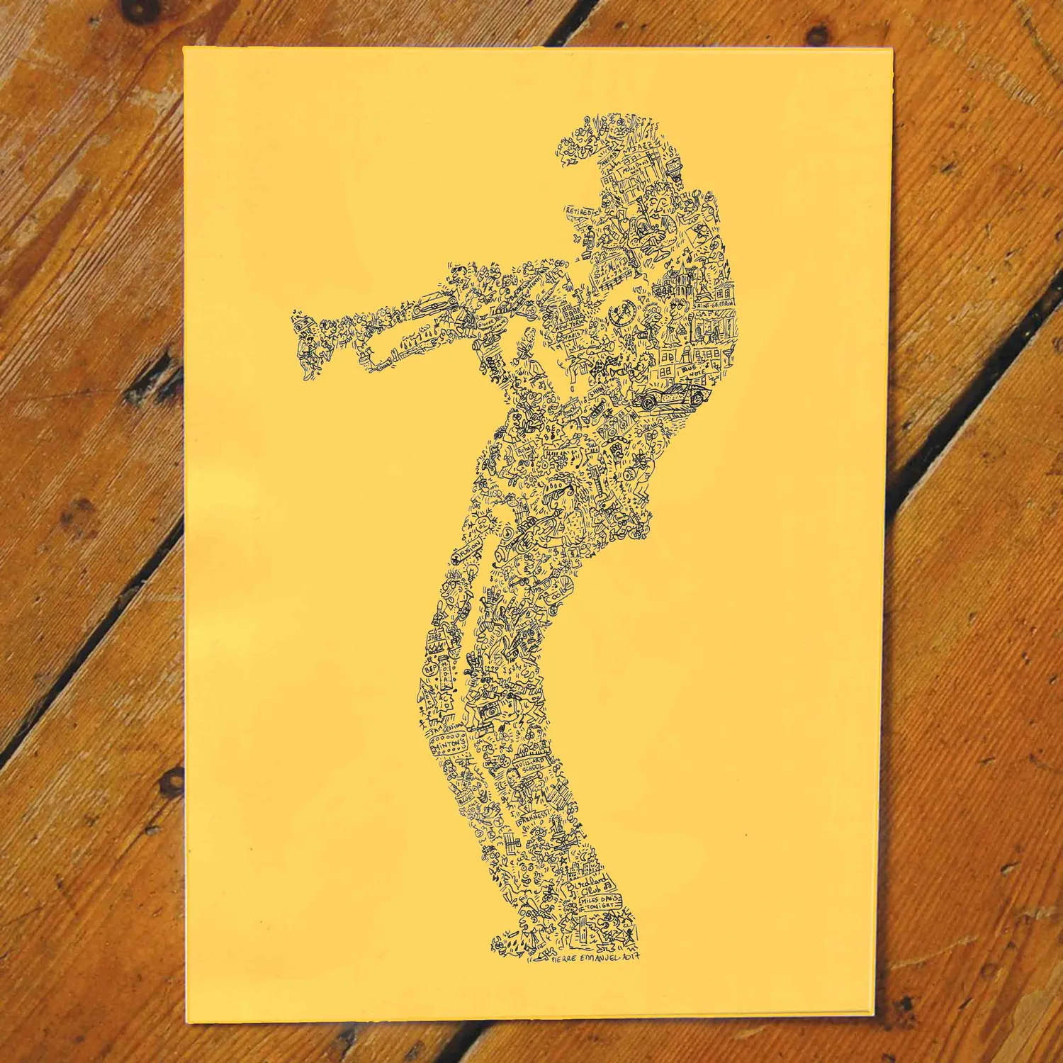 DrawInside Miles Davis Yellow affiche A4 papier jaune