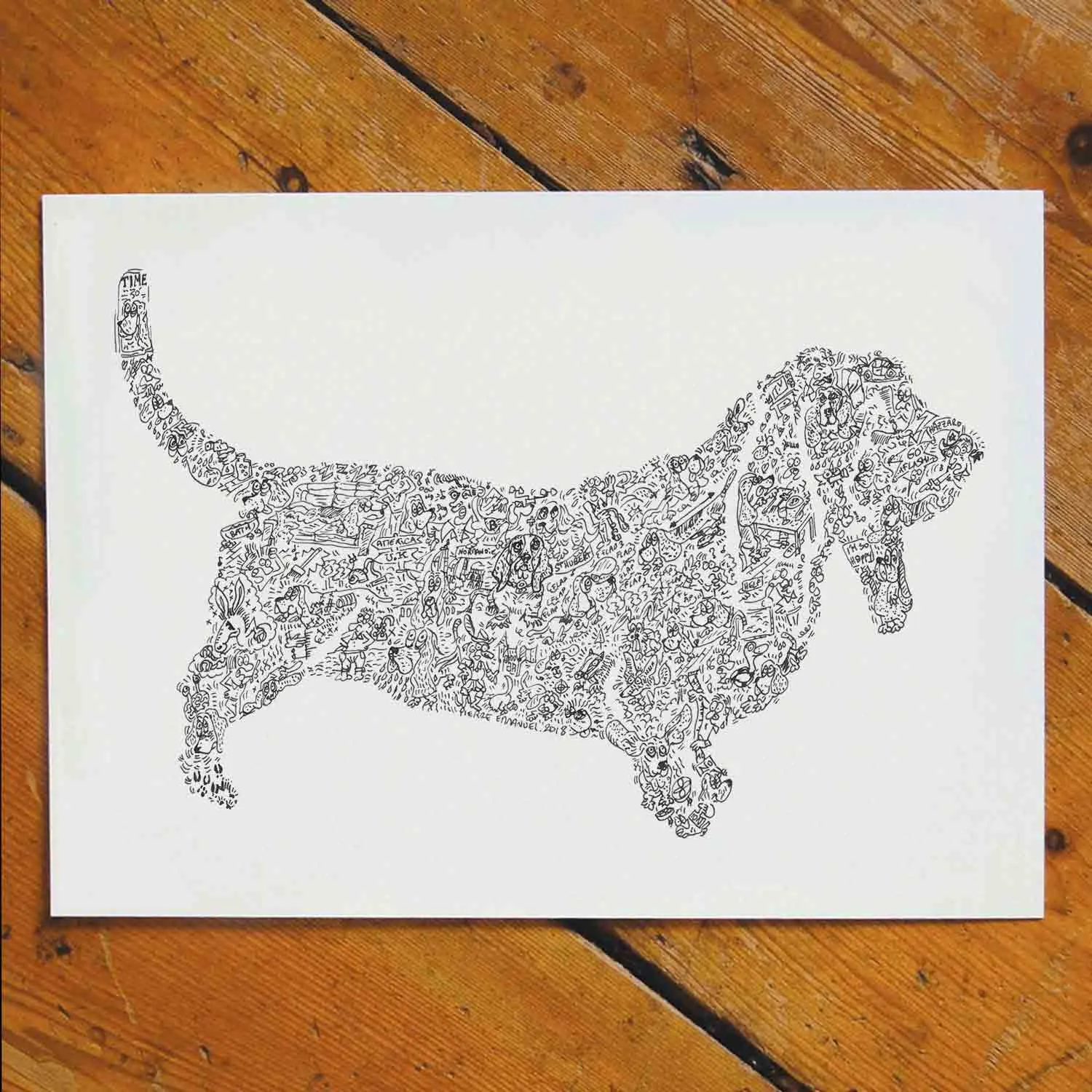 DrawInside Basset Hound affiche A4 chien à oreilles