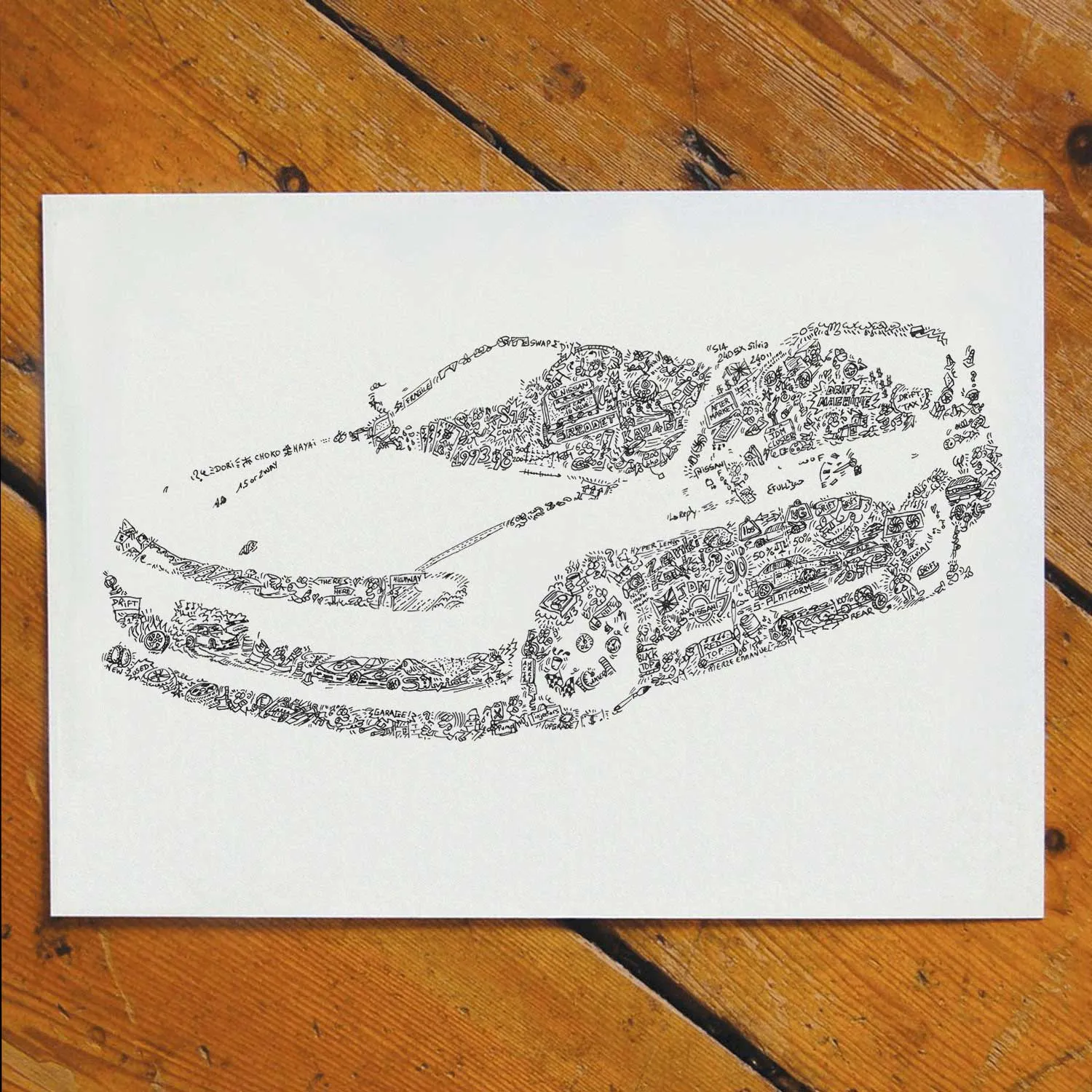 DrawInside Nissan Silvia S14 240SX affiche A4 drift