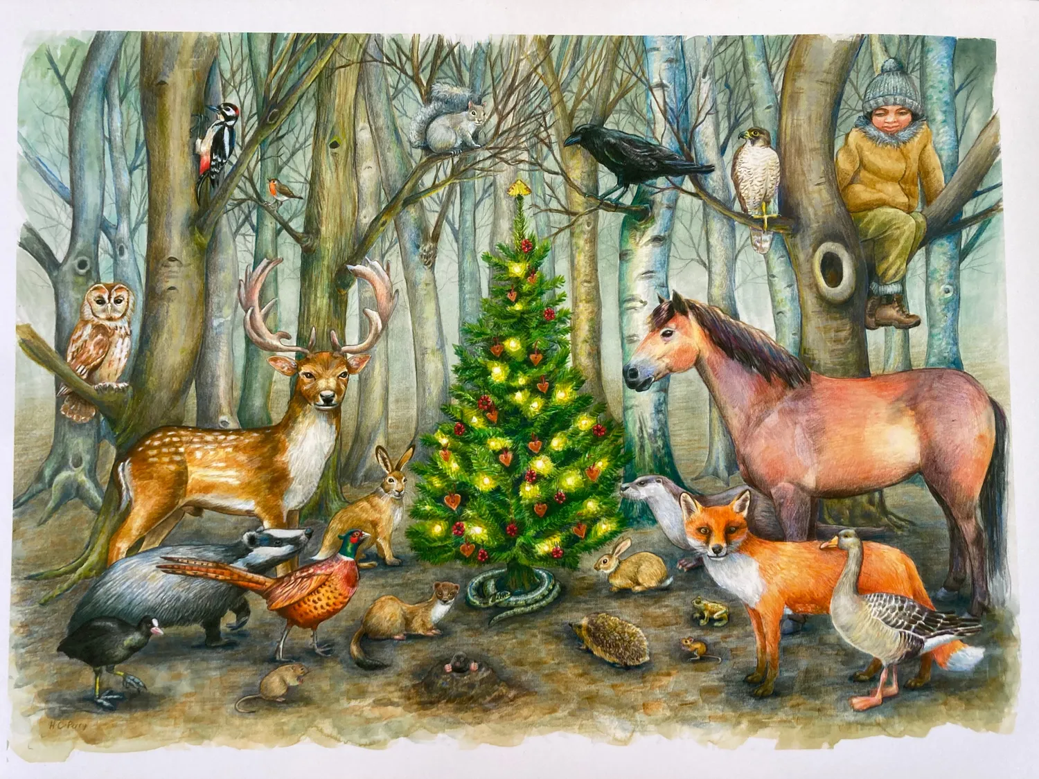 Helena Perry Woodland Scene tirage A3 25 espèces forêt