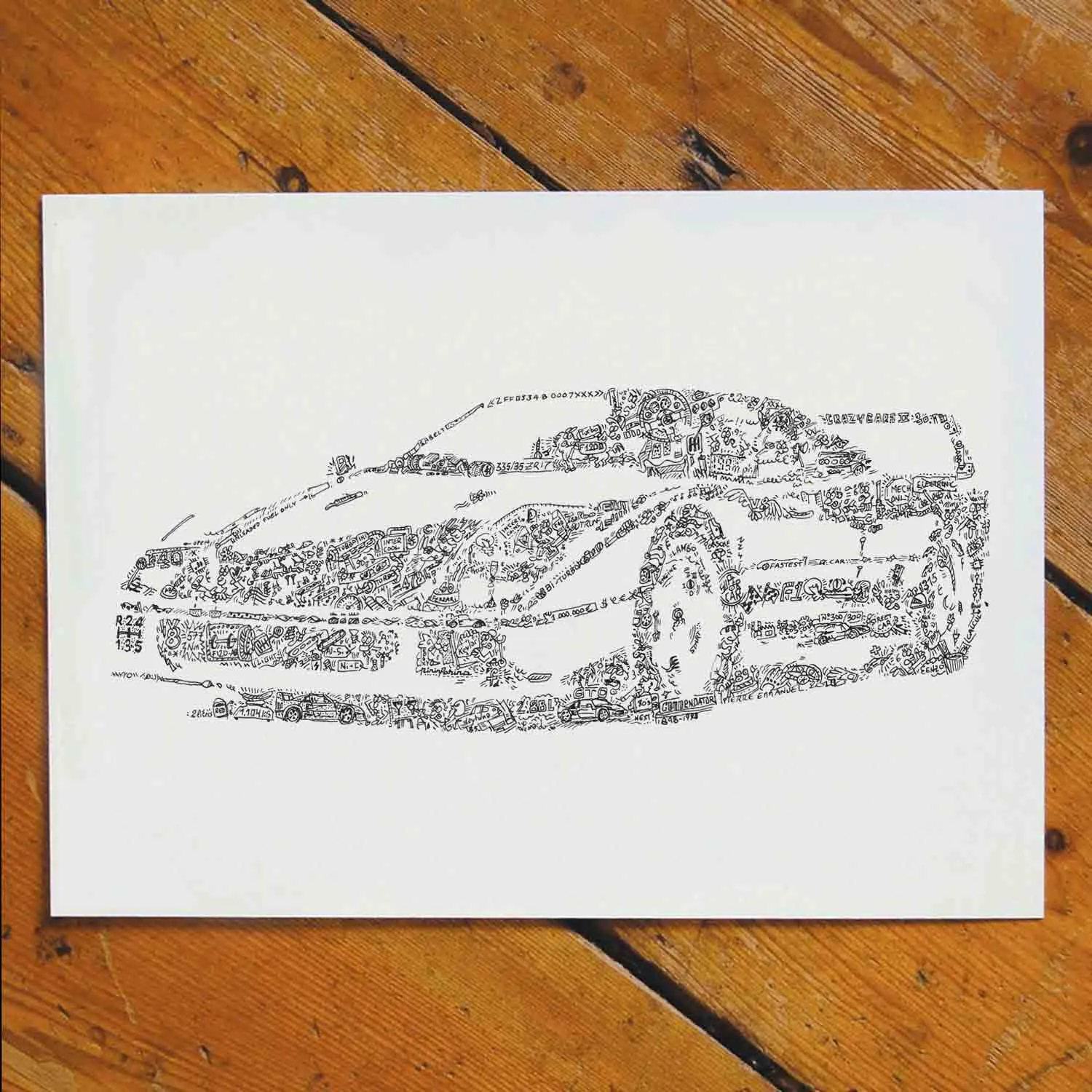 DrawInside Ferrari F40 affiche A4 21x30 cm garage signée