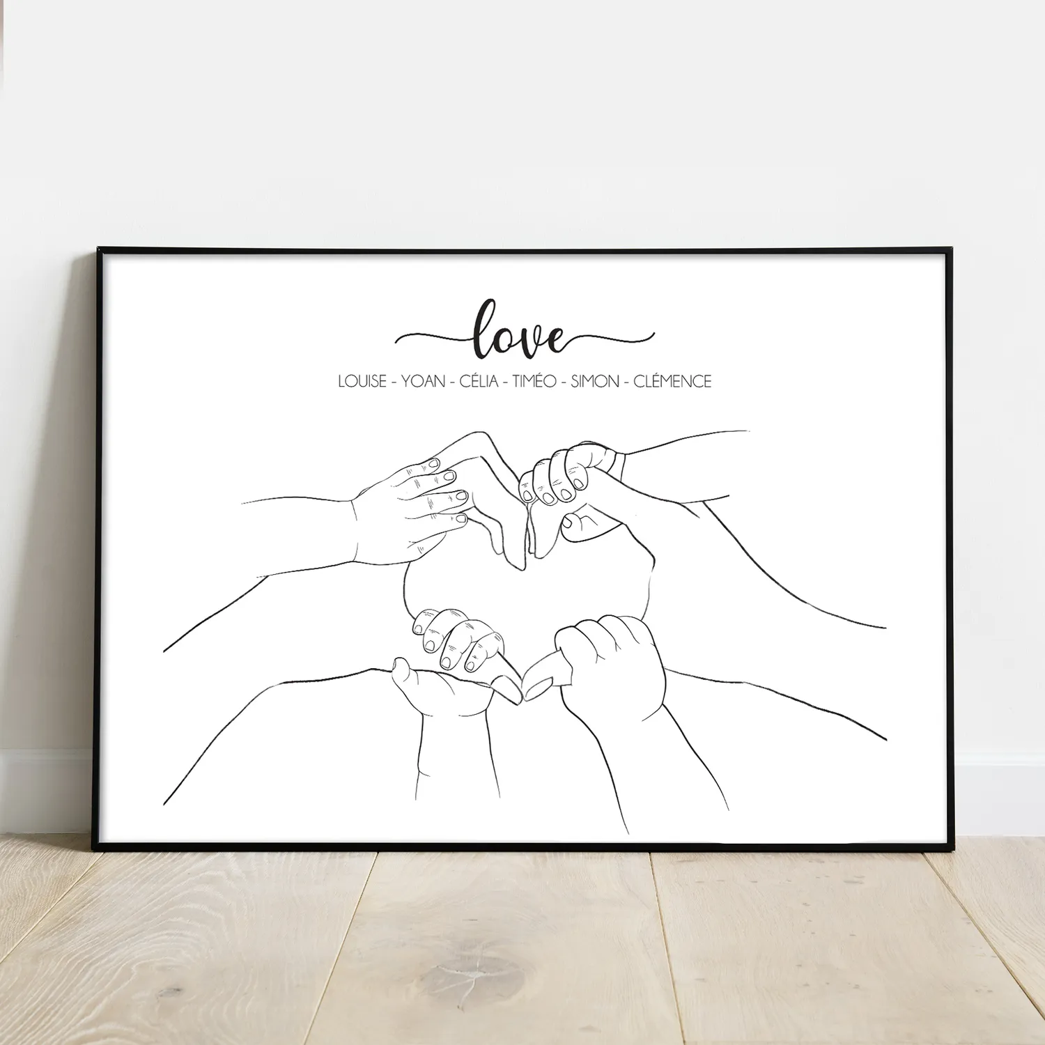 Papeterie Créative Famille mains dessinées affiche personnalisée prénoms