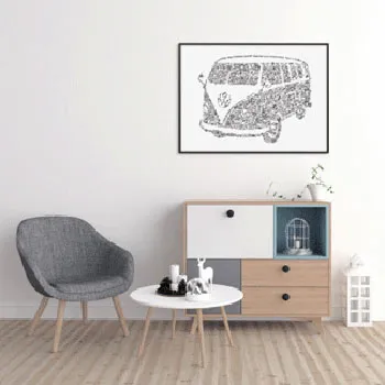 DrawInside VW Combi Type 2 affiche A4 21x30 cm van