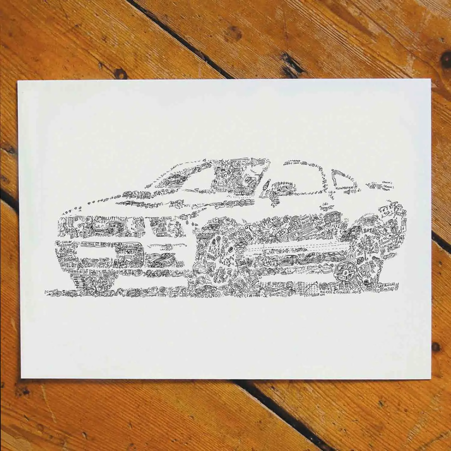 DrawInside Mustang cinquième génération affiche A4 détails V8
