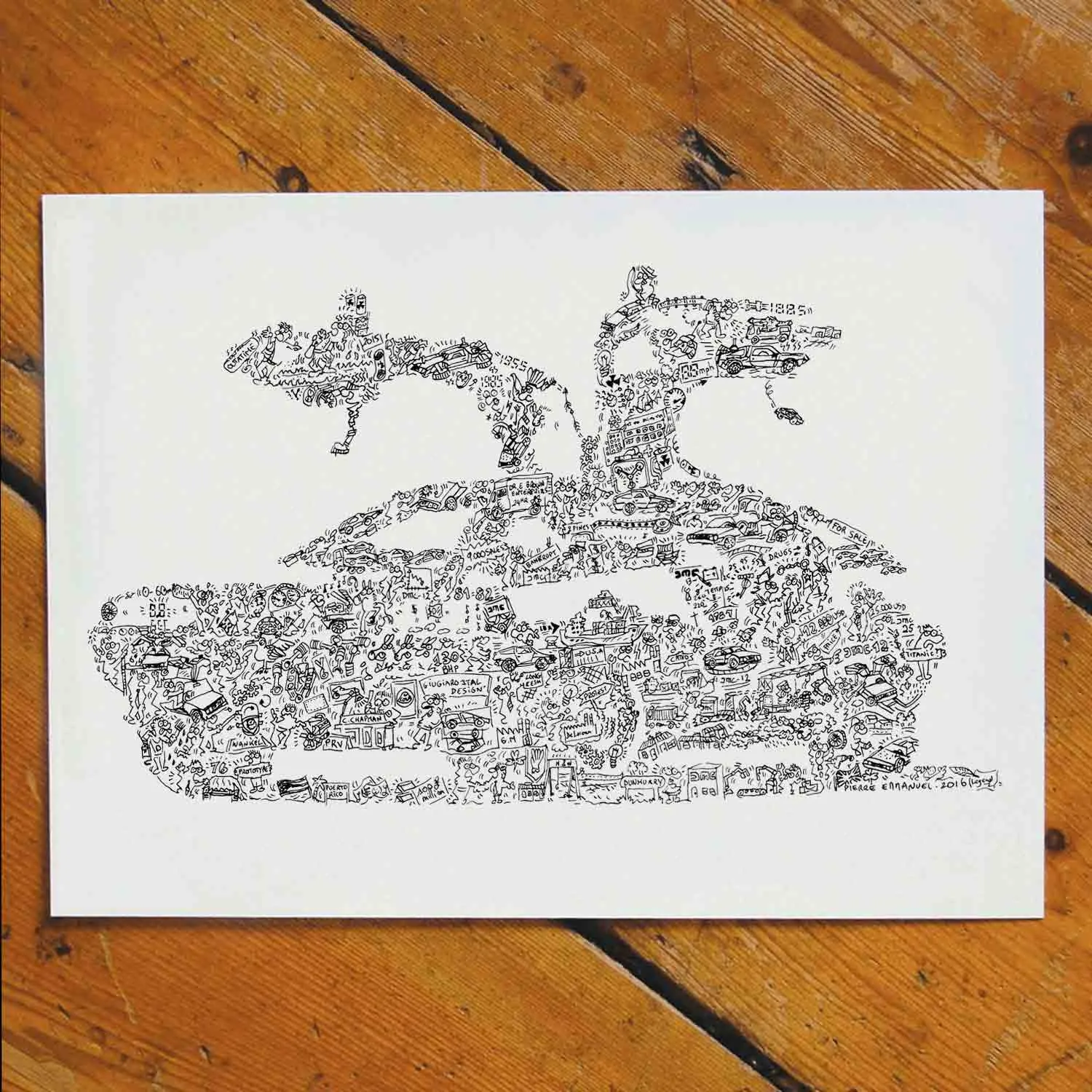 DrawInside DeLorean DMC-12 affiche A4 à encadrer
