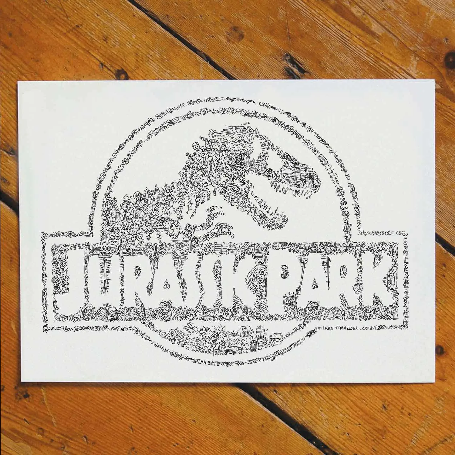 DrawInside Jurassic Park affiche A3 noir et blanc