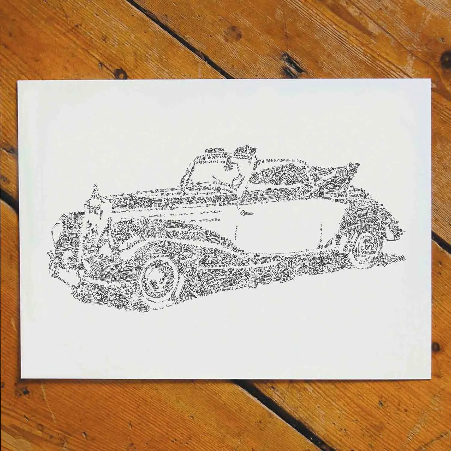 DrawInside Mercedes W187 affiche A4 voiture classique