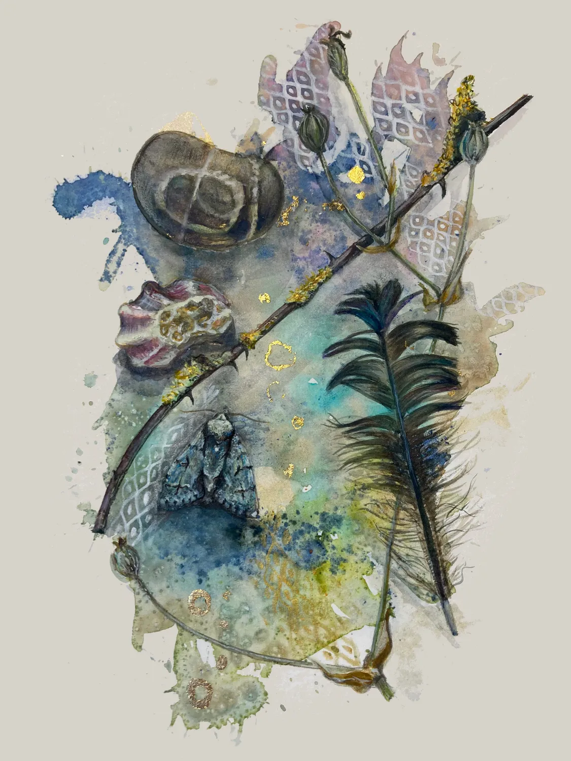Helena Perry Grey Dagger Spell peinture originale non encadrée force