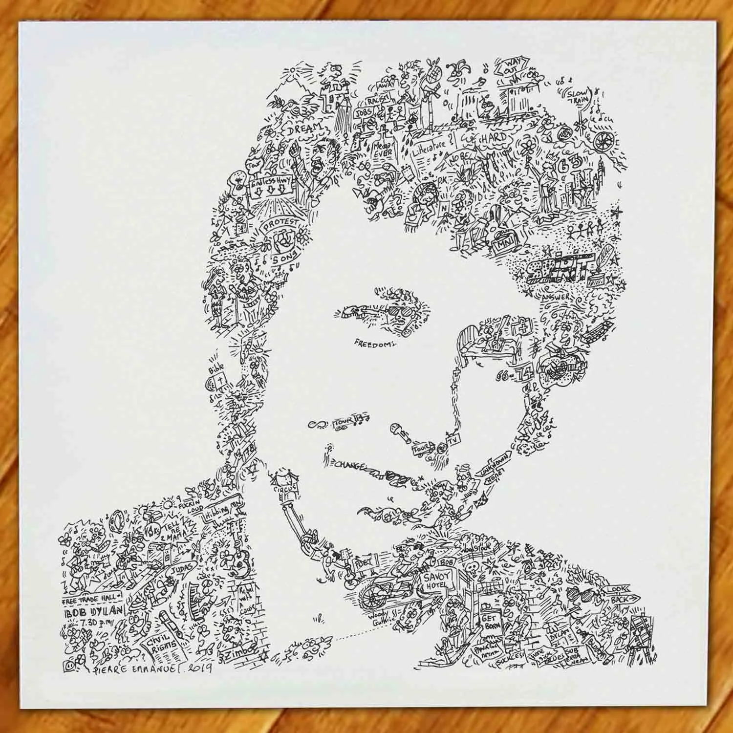 DrawInside Bob Dylan affiche 30x30 cm folk rock