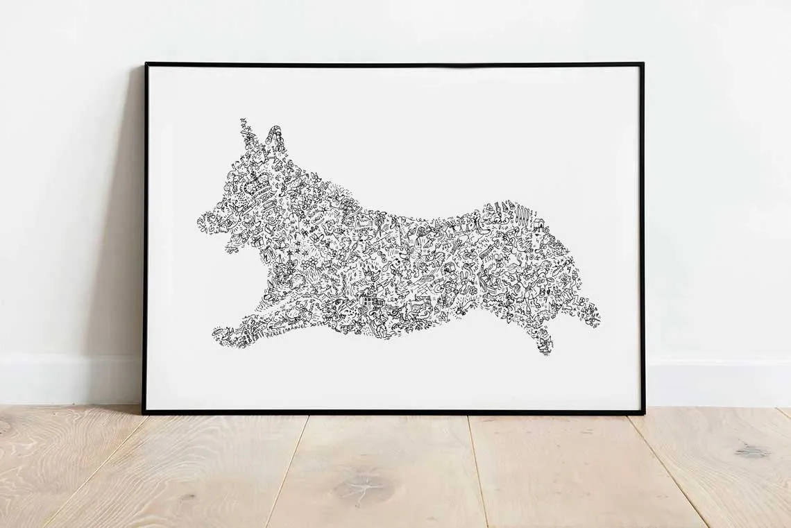 DrawInside Pembroke Welsh Corgi affiche A4 21x30 cm chien