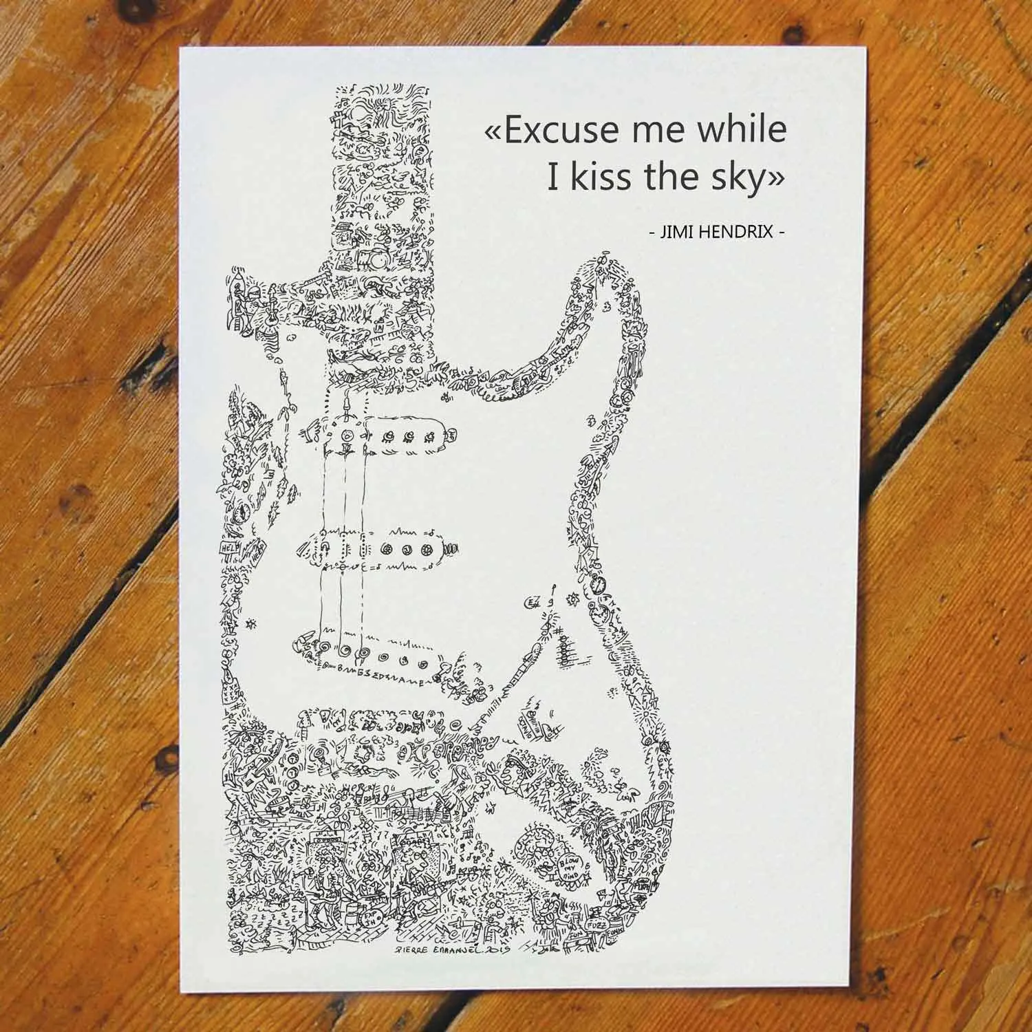 DrawInside Fender Stratocaster affiche A4 guitare rock