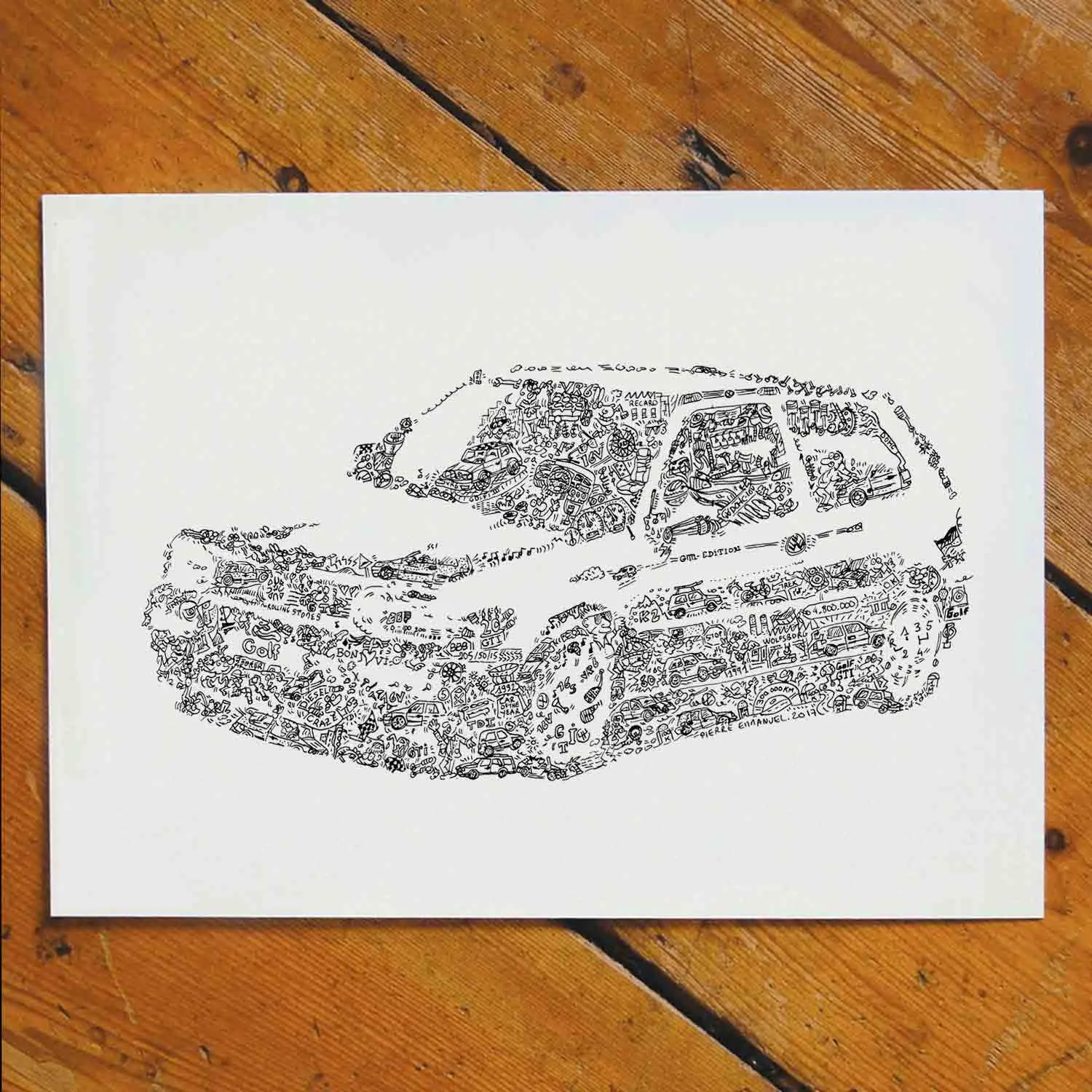 DrawInside VW Golf 3 affiche A4 21x30 cm voiture