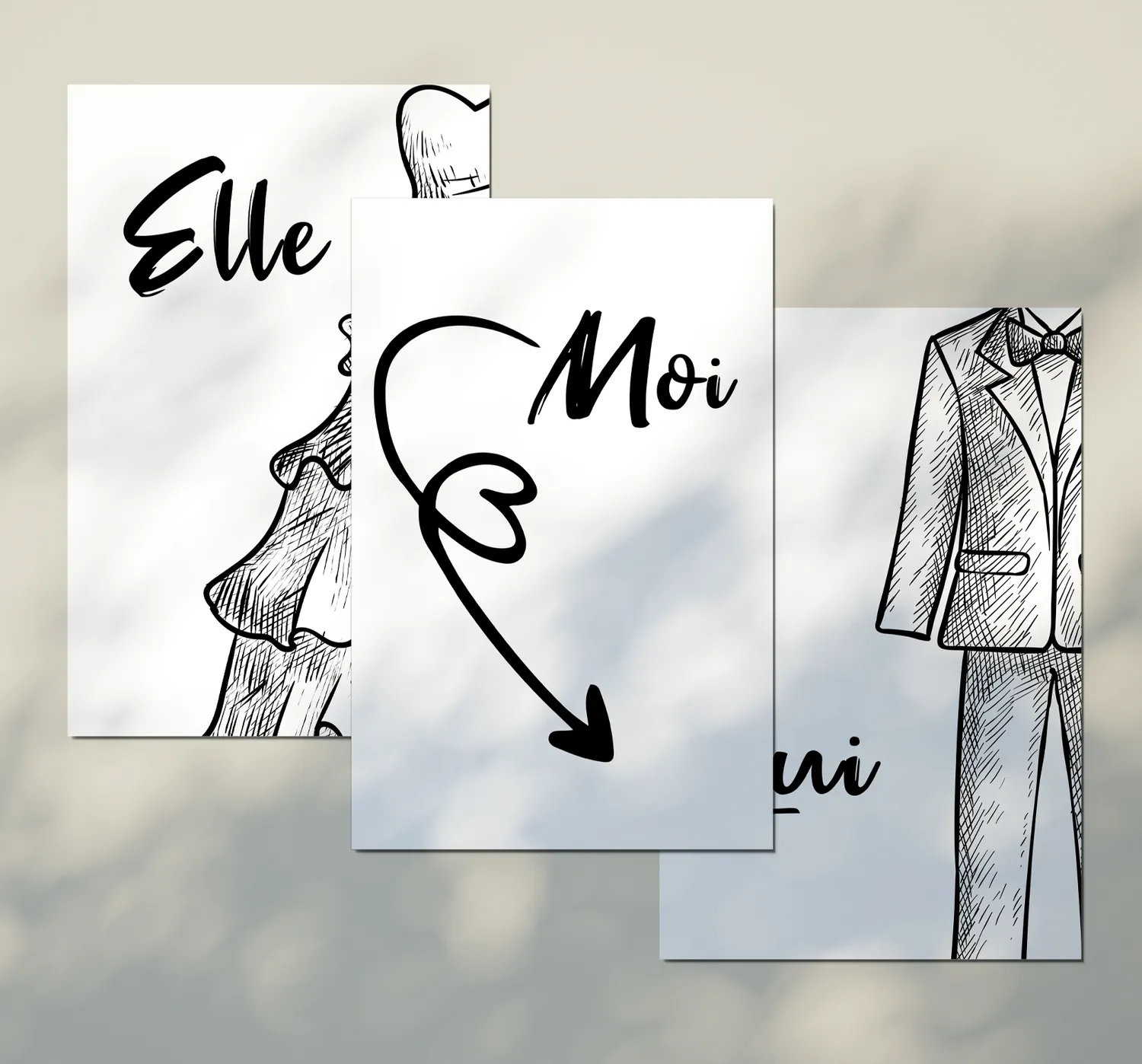 Papeterie Créative jeu mariage Elle et Lui pancartes A3