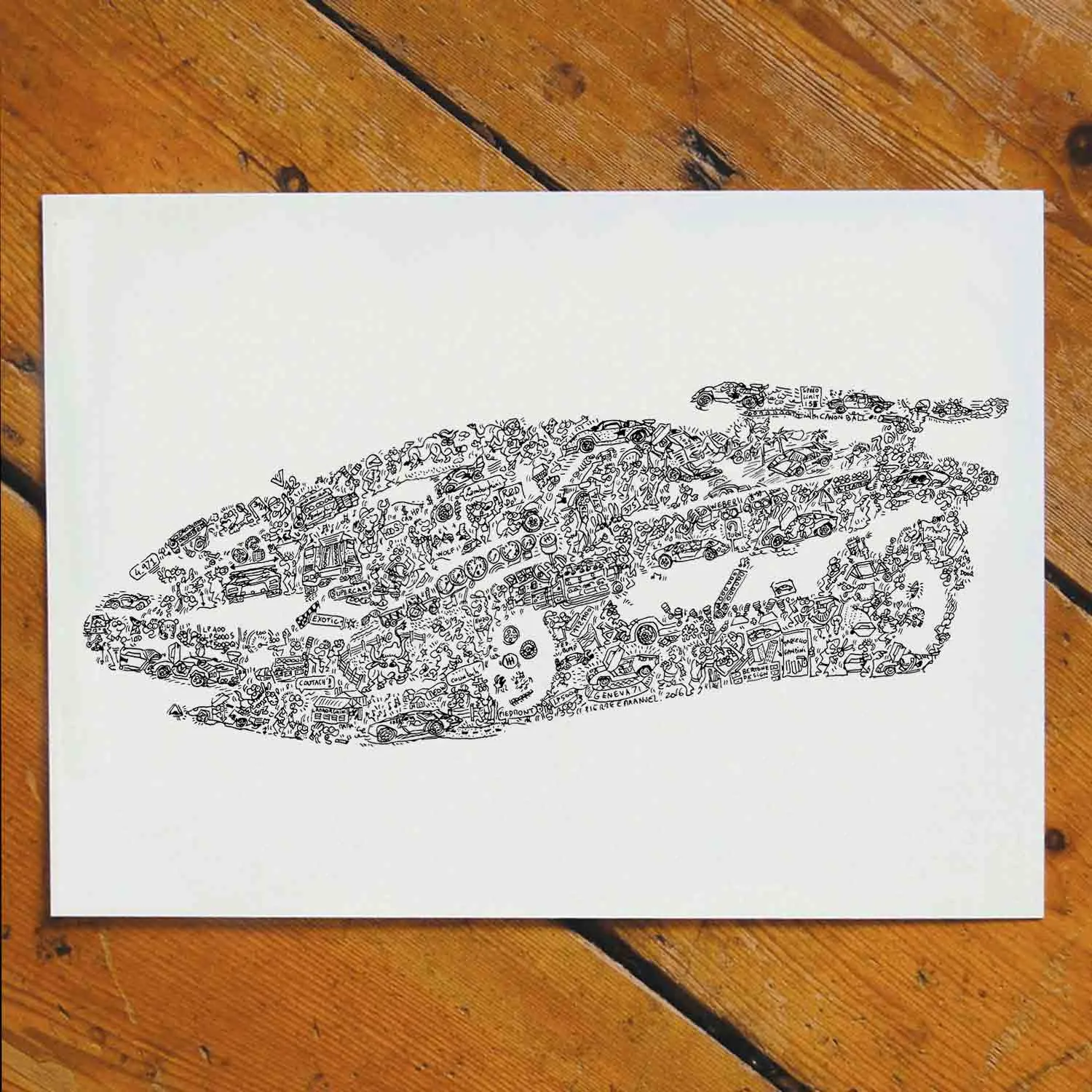 DrawInside Lamborghini Countach affiche A4 signée
