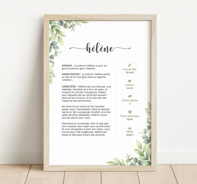 Papeterie Créative signification prénom origine caractère affiche cadeau