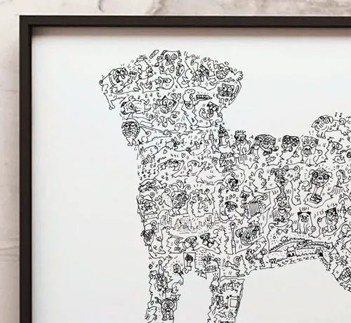DrawInside Carlin Pug affiche A3 papier mat