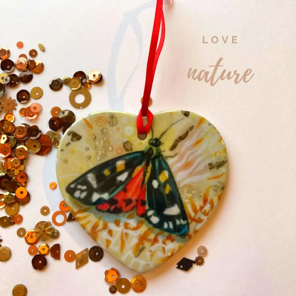 Helena Perry Scarlet Tiger décoration coeur porcelaine recto-verso